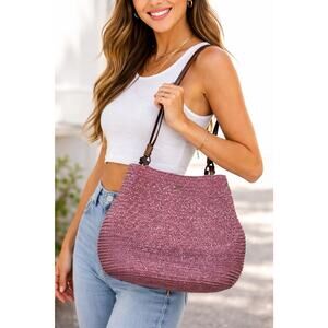 Scala The Collection Natural Woven Hobo Bag Shoulder Lined Dusty Mauve